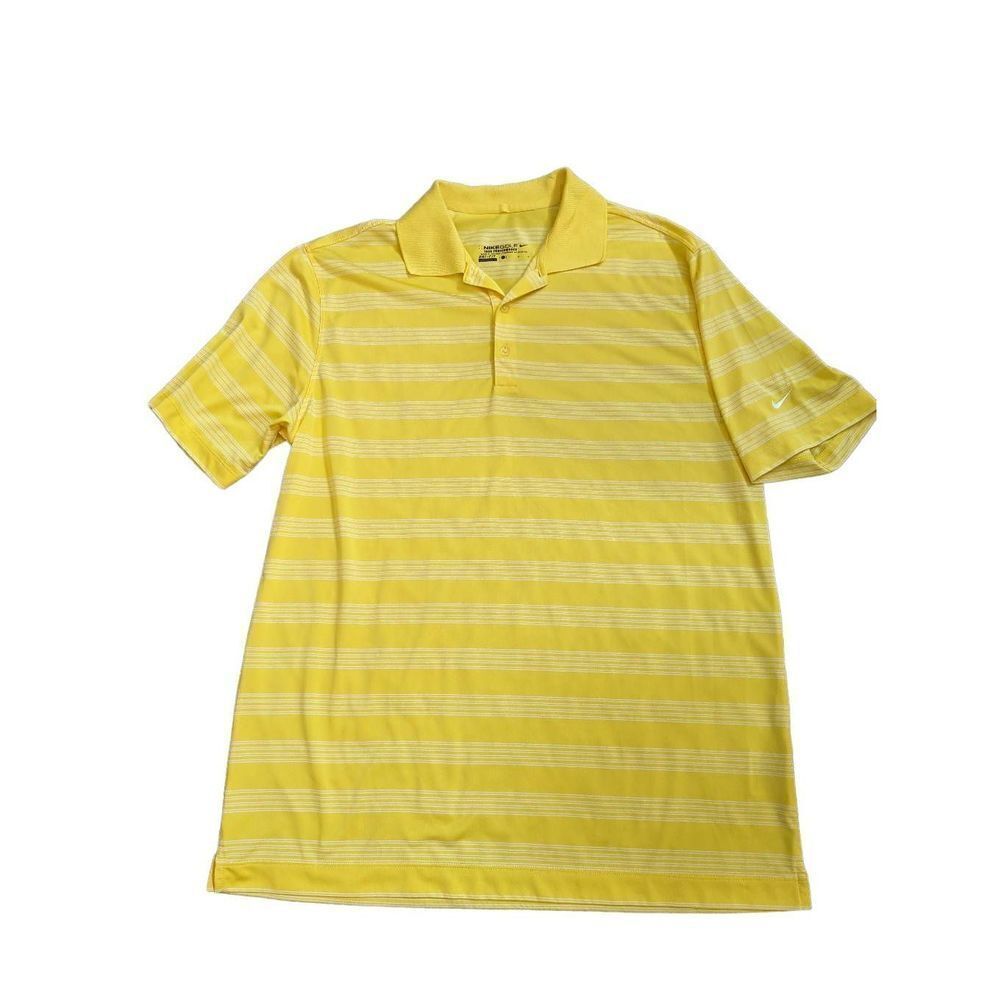 Nike Men's Yellow & White Striped Dri-Fit Short-Sleeve Golf T-Shirt Size L
